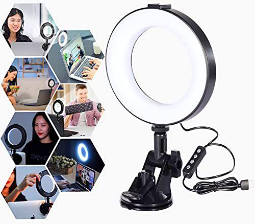 HAFOKO 6&quot; Kit de Iluminación para Videoconferencia Anillo de Luz Zoom Light con Ventosa Luz Portátil Webcam Light 3200K-6500K Compatible con Zoom Meetings Trabajo Remoto Fotografía Autoemisión Vlogs