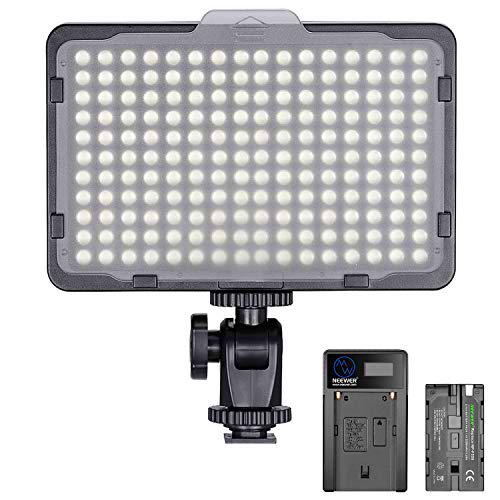 Neewer Regulable 176 LED Luz de Video 5600K en Panel de Luz de Cámara con 2200mAh Batería y Cargador USB para Canon