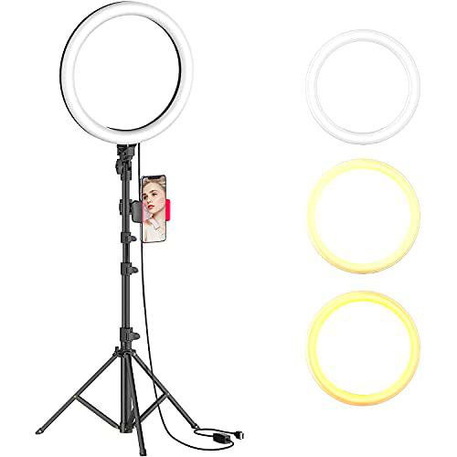 Sporzin 12&quot; Anillo de luz LED, Soporte para trípode Extensible y Soporte para teléfono Dual