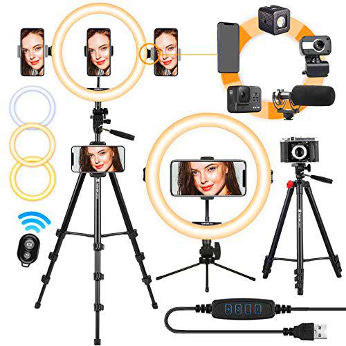 TARION Anillo de luz para selfies con soporte para trípode 11 pulgadas Anillo de luz LED Kit de iluminación de estudio Regulable USB Luz de anillo de belleza para teléfono Transmisión de video en vivo