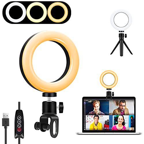 Anillo de Luz LED, Aiyivve Aro de Luz con Trípode 6.3&quot; Luz de Anillo LED 3 Modos de Luces 11 Brillos Regulable Ring Light Luz LED para Videoconferencia Móvil Selfie