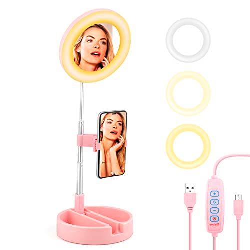 Luz de Anillo LED Aro de luz con Soporte Ring Light de Mesa Regulable 3 Modos de Luces 10 Brillos Regulable para Live Stream Volg Fotografia Maquillaje