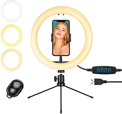 BrizLabs Anillo de Luz LED 10&quot; Aro de Luz Selfie Trípode con Soporte para Móvil 3 Modos 11 Niveles de Luz Regulable para Transmisión en Vivo TikTok Youtube Fotografía Maquillaje con iOS Android