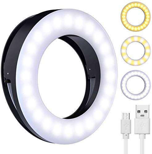 JUDA Anillo de luz Selfie, [Versión Mejorada] 40 LED Light Ring USB Recargable Ajustable 3 Modos de Luz para Youtube