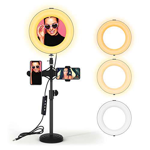 JIM'S STORE Tripode con Luz para Movil,Soporte Luz para móvil con 3 Modos y 10 Niveles de Brillo para Youtube Maquillaje Selfie Transmisión y Vivo Grabación de vídeo(8 Pulgadas)