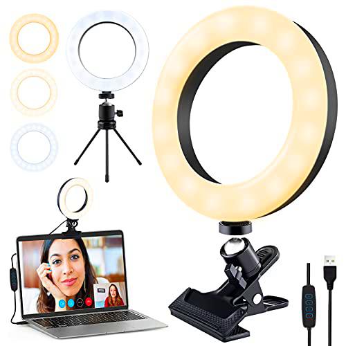 Anillo de Luz LED Videoconferencia-Xruison Aro de Luz Selfie Ring Light Portatil con Trípode 3 Modos de Iluminación y 10 Brillos para Transmisión en Vivo&amp;Maquillaje Youtube Tiktok