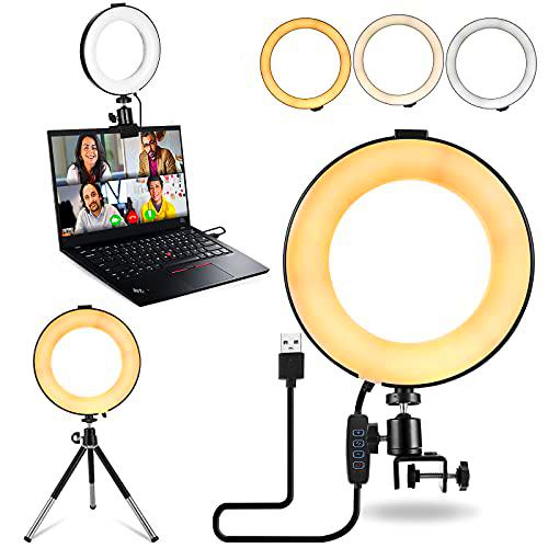 Aro de luz LED,6&quot; Anillo de luz con Trípode y Clip para Laptops