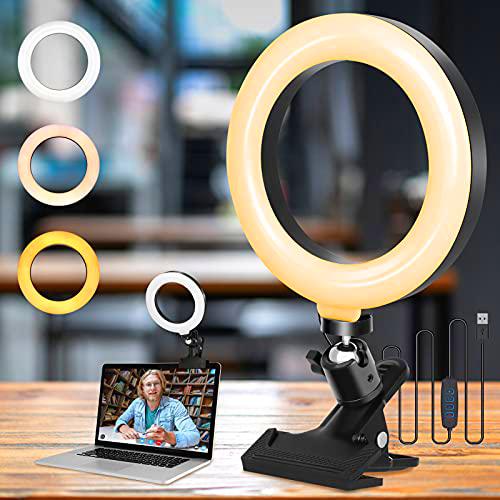 NANONAN Anillo de Luz 6&quot;, USB Luz LED para Videoconferencia 360 º Giratorio de Mesa Luz con Clip 3 Modos de Iluminación y 10 Niveles Regulables 3000-6000k para Fotografía