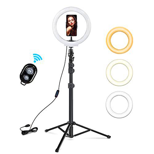 10&quot;&quot; Aro de Luz Selfie Trípode, Anillo de Luz LED con Soporte para Móvil con Control Remoto Bluetooth