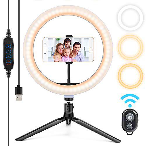 Jolicobo Luz de Anillo LED Regulable Kit de Iluminación Luz Anular 26cm Externa 8-10W 3000K- 5500K Regulable con Soporte de Luz y soporte de luz 3M para Smartphone