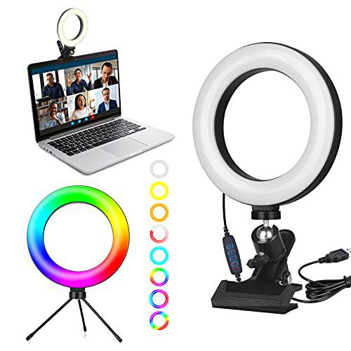 Anillo de luz RGB para selfie, juego de iluminación para videoconferencia luz de 6 pulgadas para videoconferencia