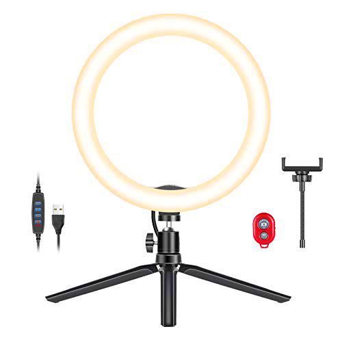 Neewer Anillo Luz LED para Selfie de 10 Inches con Soporte para Trípode y Soporte para Teléfono con Cuello de Cisne 3 Modos de Luz y 9 Niveles de Brillo Anillo de Luz Regulable