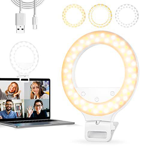 AUTOPkio Aro de Luz para Videoconferencia, 5'' Control Tactil LED Selfie Light Ring 3 Modos Lampara Anillo Clip en Movil