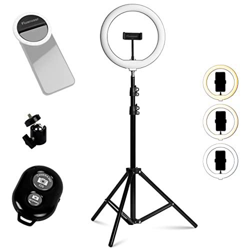 Fluenceer Ring Light - Kit de luz de anillo luminoso | Trípode smartphone con lámpara LED de círculo para vídeo Tik Tok Youtube | Ring Light profesional