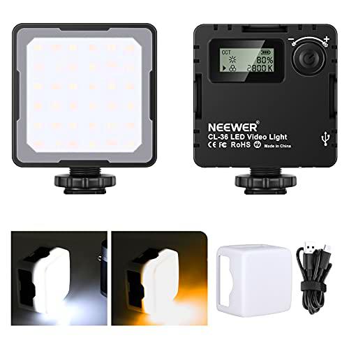 Neewer CL-36 Mini Luz de Video LED, Luz Portátil en Cámara con Batería Recargable de 2000mAh / Pantalla LCD/Zapata Fría