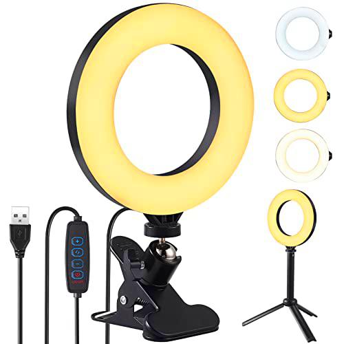 Anillo de Luz Regulable 64 LED Luz de Anillo con Trípode y Abrazadera Aro de Luz 3000-6500K 3 Modo 10 Brillos Ajustable para Móvil Tablet Ordenador Videoconferencia Fotografía Zoom Tiktok Youtube