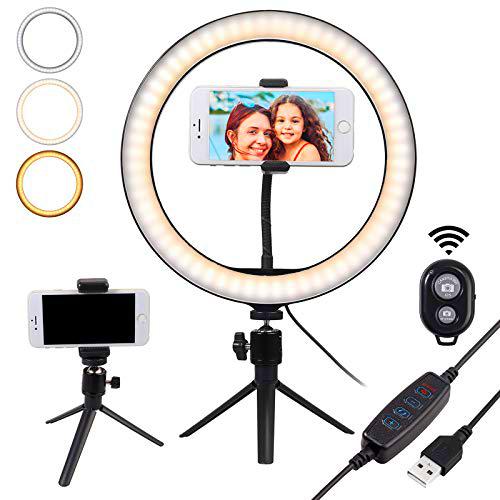 Luz de Anillo para Selfie con 3 Modos 10 Brillos 25 cm Anillo de Luz LED con Soporte Trípode Control Remoto Bluetooth para Teléfono Móvil Youtube Video Maquillaje Fotografía TIK Tok Live