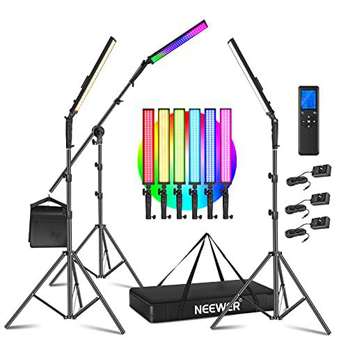 Neewer 2,4G RGB LED Palo de Luz, 3-Pack Kit de Iluminación para Fotografía con Control Remoto