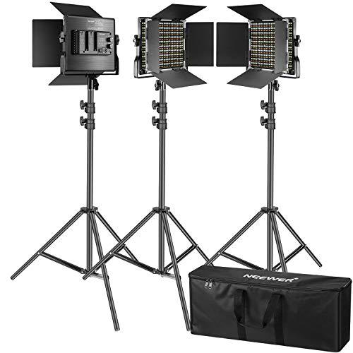 Neewer Kit de 3 Luces Video 660 LED Iluminación Fotografía con Soporte: Regulable 3200-5600K CRI96 + Panel LED