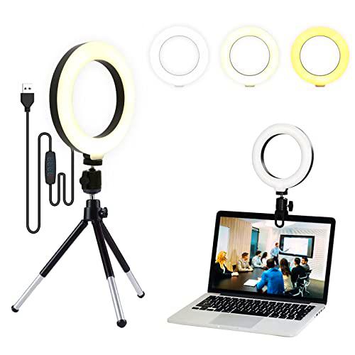 Luriseminger 6.3&quot; Anillo de Luz Videoconferencia, Aro de Luz Portatil con Trípode y Clip para Laptops