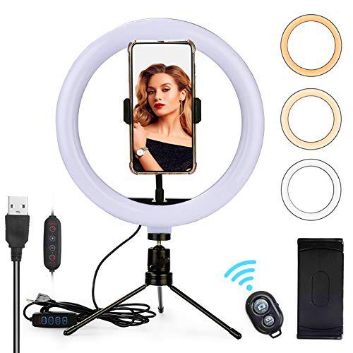 Anillo de luz de 10 pulgadas con soporte, anillo de luz LED para selfies con trípode para stream/YouTube/maquillaje/fotografía