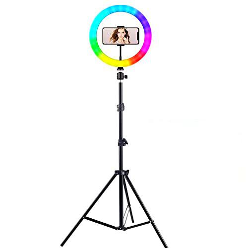 Anillo de luz LED de 26 cm / 10 Pulgadas + Trípode Incluido (2,1m) · 15 Niveles de luz Regulables RGB · Ideal para Movil: TIK TOK