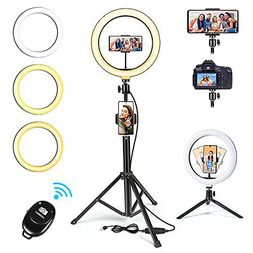 ZWOOS 10.2&quot; Aro de Luz LED con Tripode, 3 Modos Ring Light Tripode con Control Remoto Bluetooth para Móvil Selfie