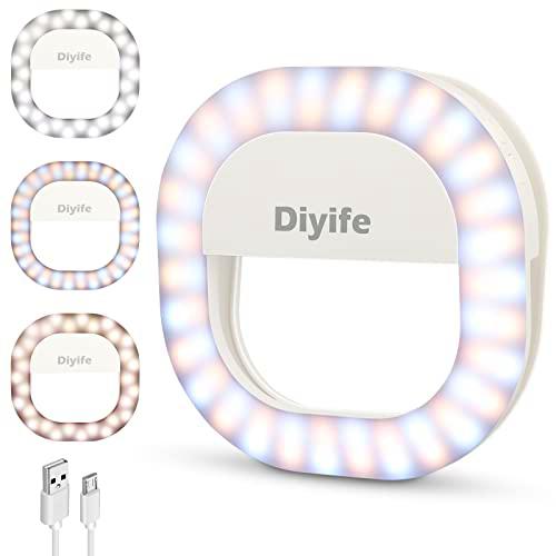 Diyife Anillo de luz Selfie, Selfie Luz Anillo 60 LED USB Recargable Selfie Light Clip en el Cualquier Teléfono con Brillo de 3 Niveles Fotografiar Transmisión en Vivo Maquillaje…