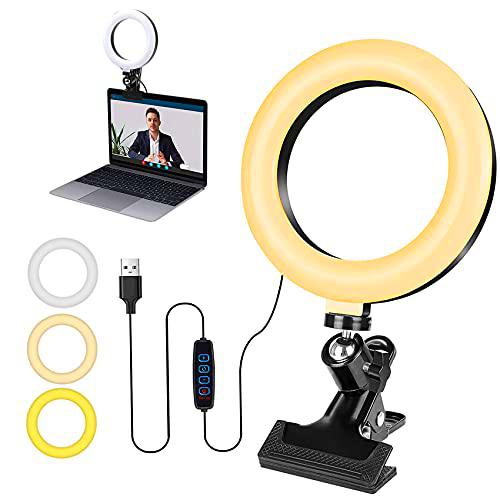 EasyULT Anillo de Luz 6&quot;, Luz de Video 360 º Giratorio de Mesa Luz con Clip