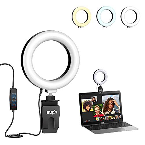 Sunpin Kit de iluminación de videoconferencia, clip de luz de anillo LED regulable