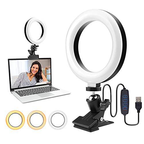 JTgugu 6&quot; Luz de Anillo LED 3 Modos 10 Brillos Regulables Aro de Luz con Clip Fotográfica Ring Light Profesional para Transmisión en Vivo Selfie Maquillaje Videoconferencia Youtube TikTok Streaming