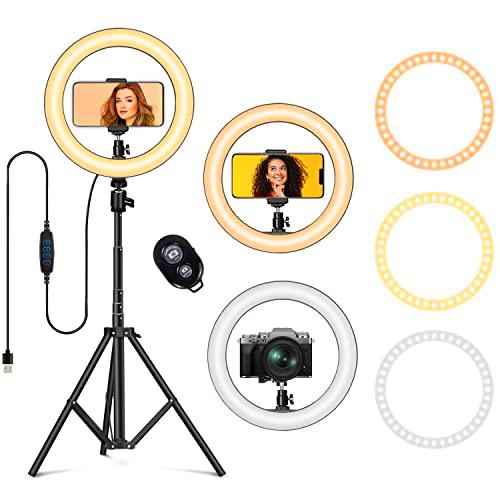 ULTRICS Aro de Luz con Tripode, 10.2” Regulable Bluetooth Control Remoto Ring Light con Soporte Teléfono