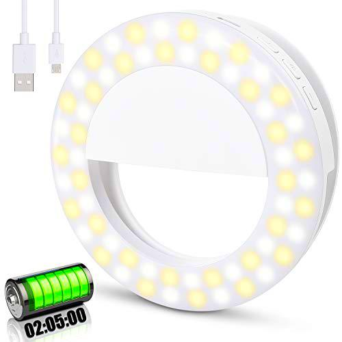 Anillo de luz Selfie, [Mejorada-Larga Duración de la Batería]Diyife 60LED Recargable Selfie Light Clip en Teléfono con 3 Modos de Luz y Brillo de 3 Niveles para Youtube,Transmisión en Vivo,Maquillaje