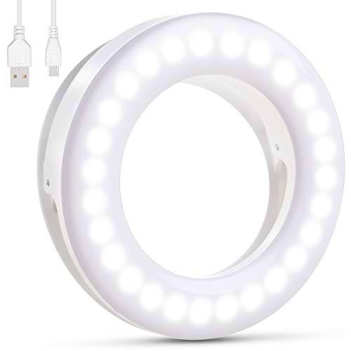 Diyife Anillo de luz Selfie,[Versión Mejorada] 40 LED USB Recargable Selfie Light Clip en Teléfono con Ajuste Continuo de 3 Modos de luz para Youtube