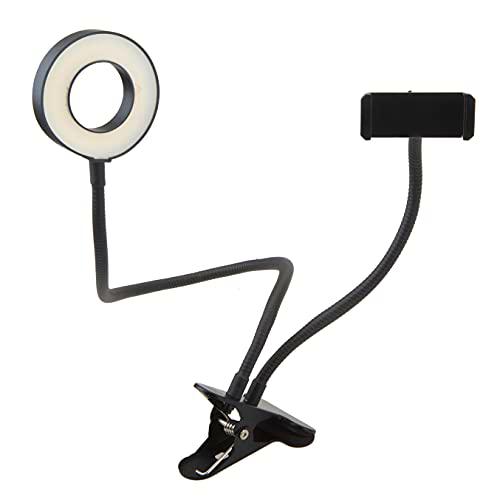 VFM eStore - Anillo de luz de 9 cm con clip y soporte para teléfono