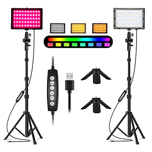 EMART 2-Pack Luz de Video LED RGB, Kit de Iluminación Fotografía para Estudio con Trípode Ajustable para Videoconferencia