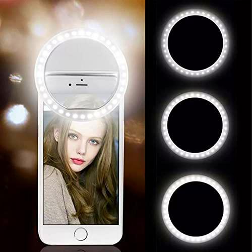 Anillo de luz Selfie,[Versión Mejorada] LED USB Recargable Selfie Ring Light Clip en Teléfono con Ajuste Continuo de 3 Modos de luz para Youtube