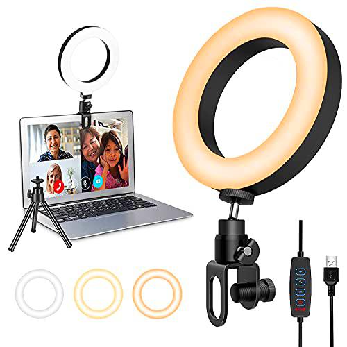 Anillo de Luz Videoconferencia, 6.3&quot; Aro de Luz Portatil con Trípode y Clip para Laptops