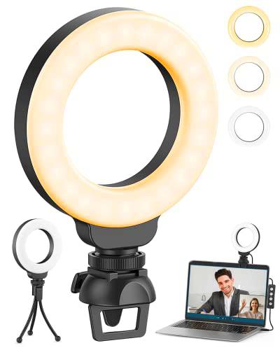 Portátil con Anillo de luz de 4&quot;, Anillo de luz para videoconferencia con Clip y trípode