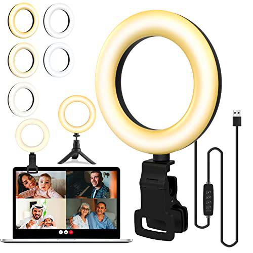 Cizen Anillo de Luz para Videoconferencia, 5'' Aro de Luz LED Portatil con Trípode y Clip para Laptops selfies Tik Tok