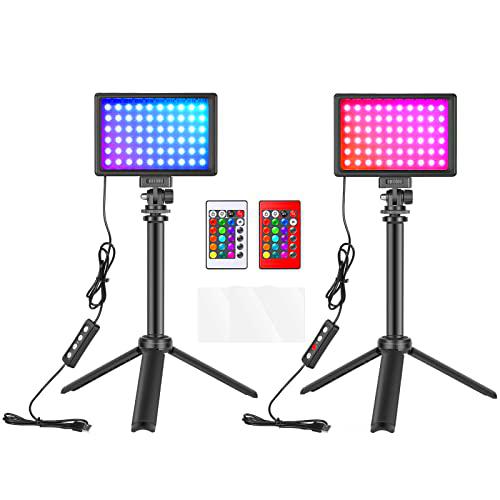 Neewer Regulable USB RGB LED Video Luz 2-Pack con Control Remoto y Soporte de Trípode para Mesa/Disparo en Angulo Bajo