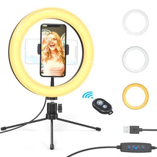 Aro de Luz para Movil Profesional, 10,2 Pulgadas Regulable Ring Light con Tripode