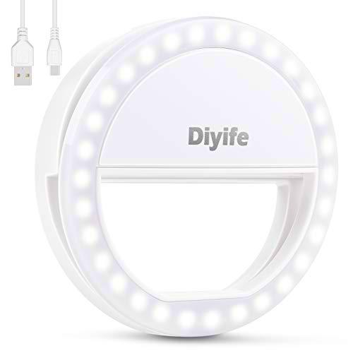 Anillo de luz Selfie, Diyife Selfie Luz Anillo 36LED USB Recargable Selfie Light Clip en el Cualquier Teléfono con Brillo de 3 Niveles Fotografiar Transmisión en Vivo Maquillaje