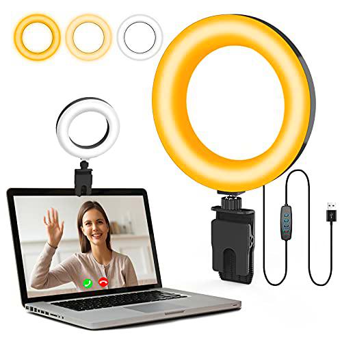 Aro de Luz LED Ring Light para Selfie Anillo de Luz para Computadora Portátil Video Webcam Regulable Light con Clip