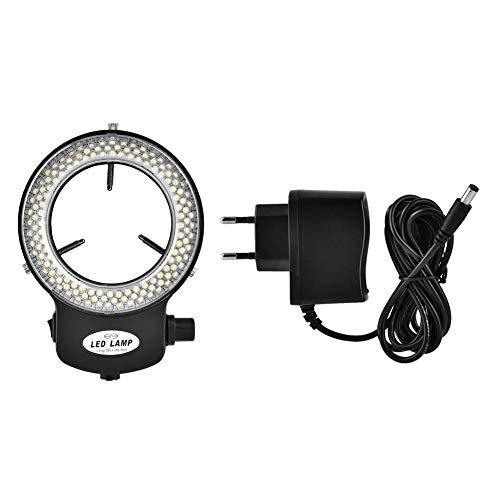 Lámpara de la Cámara del Microscopio 144 Cuentas LED Anillo de luz Iluminador de luz Más de 18000LUX 4.5W Fuente de Brillo Lámpara de Anillo Ajustable(Black)