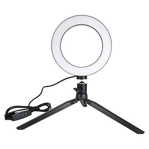 Sxhlseller Anillo Luz LED, Kit Lámpara de Cámara con Cámara de Luz de Anillo Video LED Regulable LED de 16 cm con Trípode de Escritorio Soporte para Teléfono Móvil Puerto USB para Video en Vivo