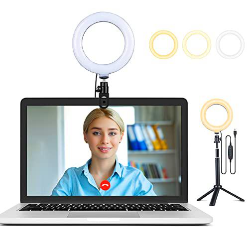 Anillo de Luz Videoconferencia,6'' Selfie Ring Light para con Soporte,Foco LED portátil para portátil,Carga USB，Se Utiliza para