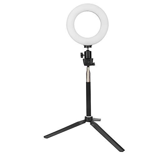 Qkiss Luz de anillo de 6 pulgadas Luz de relleno LED regulable Luz de cámara de video LED Lámpara de escritorio LED con soporte Luz de relleno regulable Luz de belleza de maquillaje con soporte de trí