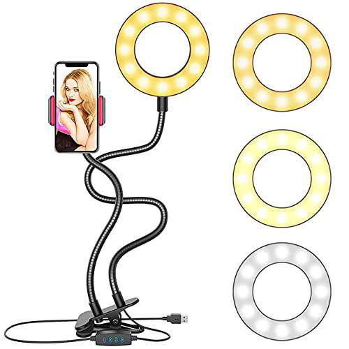 Retoo Anillo de luz LED de 4 Pulgadas para Selfie con trípode y Soporte para teléfono móvil