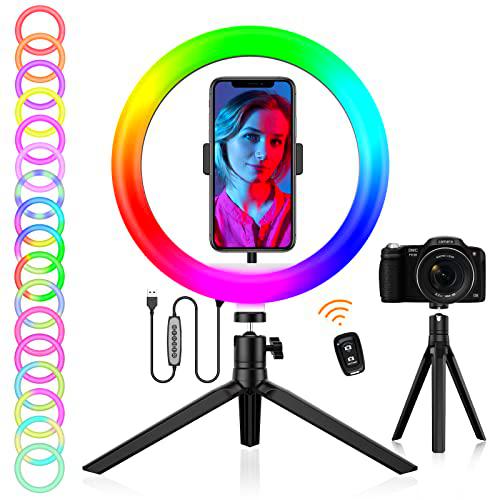 Anillo de luz RGB de 10&quot; con Soporte y Soporte para teléfono